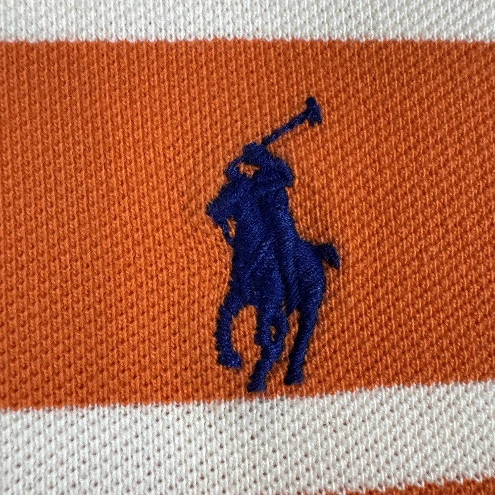 Polo Ralph Lauren Polo Shirt Men's XL‎ Orange White Striped Blue Pony